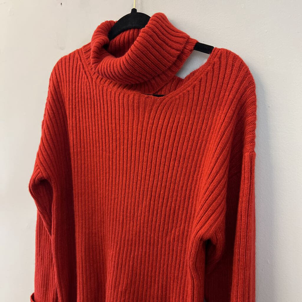 Idem Ditto Red Knit Open Shoulder Turtleneck Sweater Large