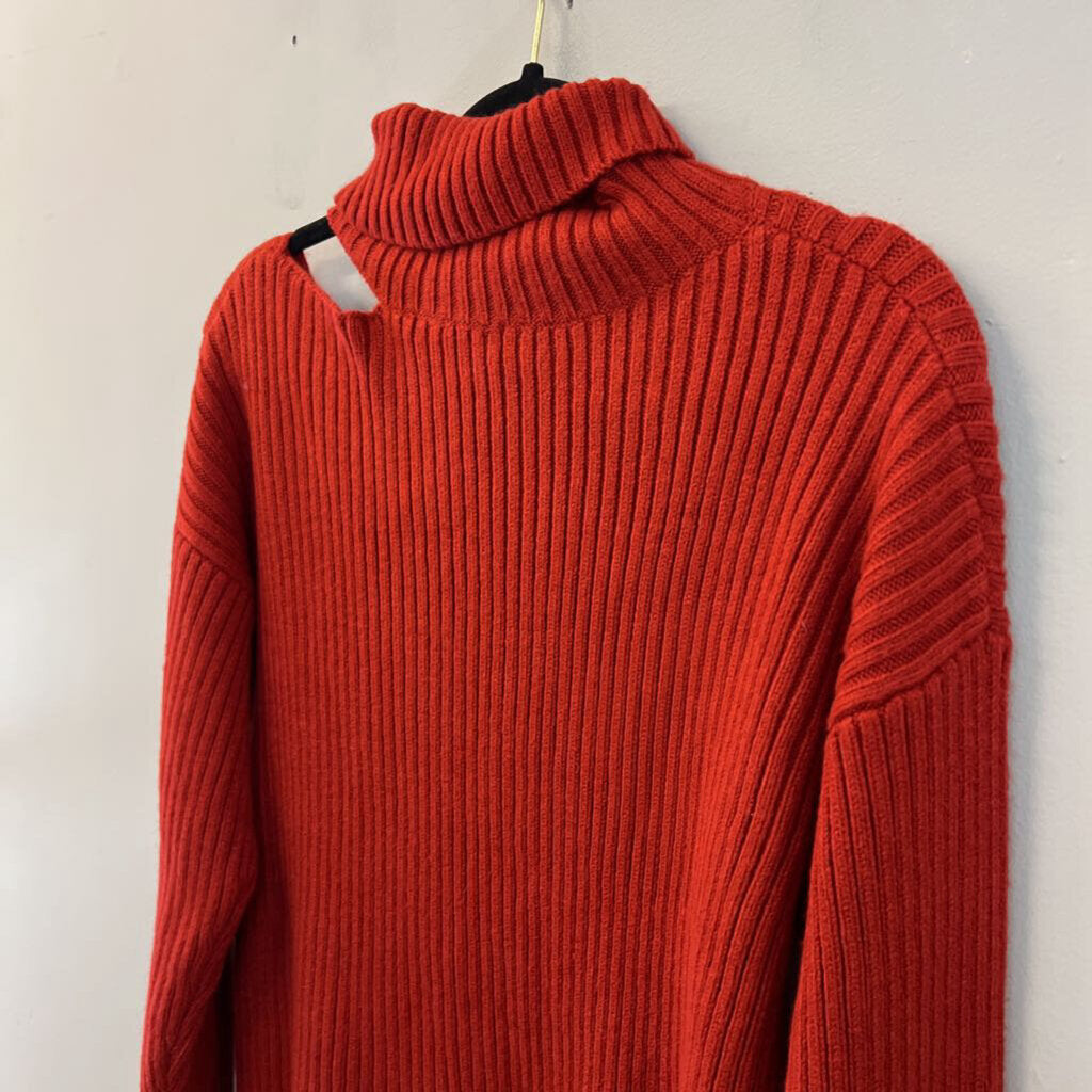 Idem Ditto Red Knit Open Shoulder Turtleneck Sweater Large