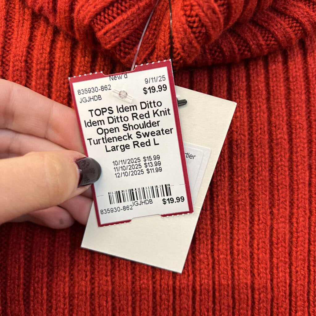 Idem Ditto Red Knit Open Shoulder Turtleneck Sweater Large