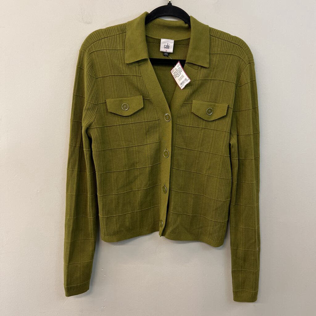 Cabi Green Textured Knit Long Sleeve Button Down Top Medium