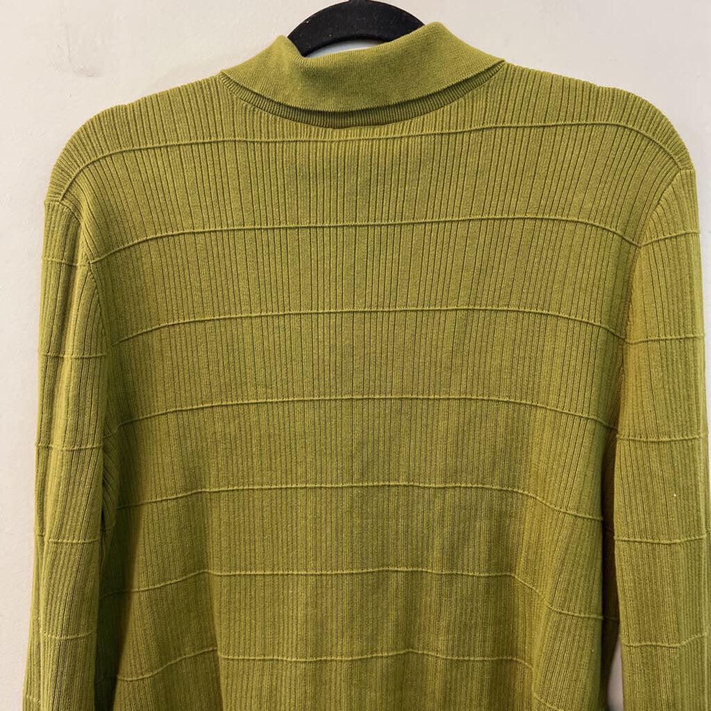 Cabi Green Textured Knit Long Sleeve Button Down Top Medium