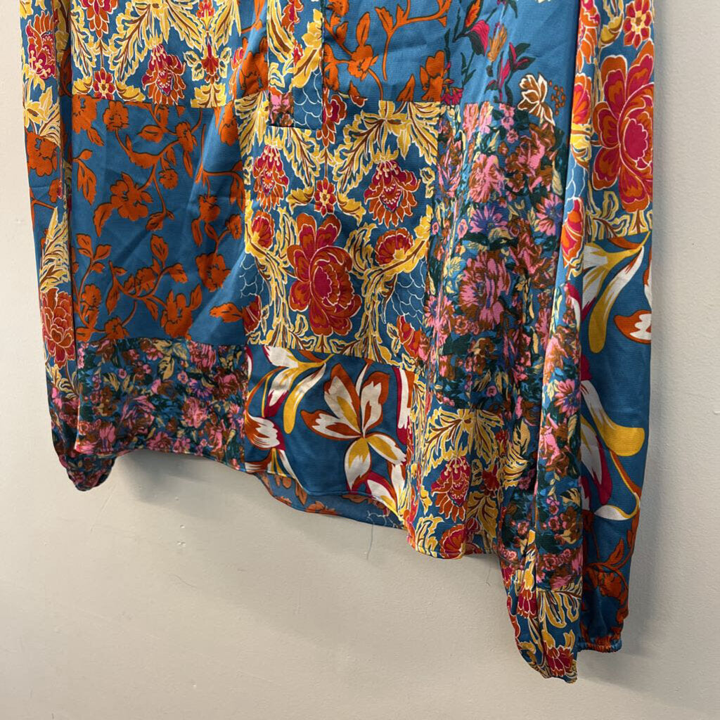 Fate Blue/ Multi Silky Print Long Sleeve Top Extra Large