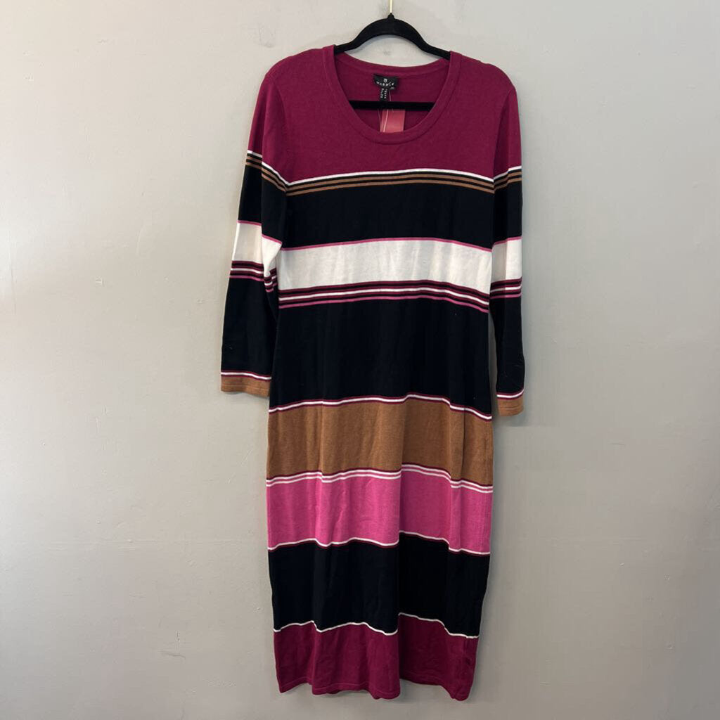 Marble Black/ Purple/ Brown Striped Long Sleeve Maxi Dress Medium