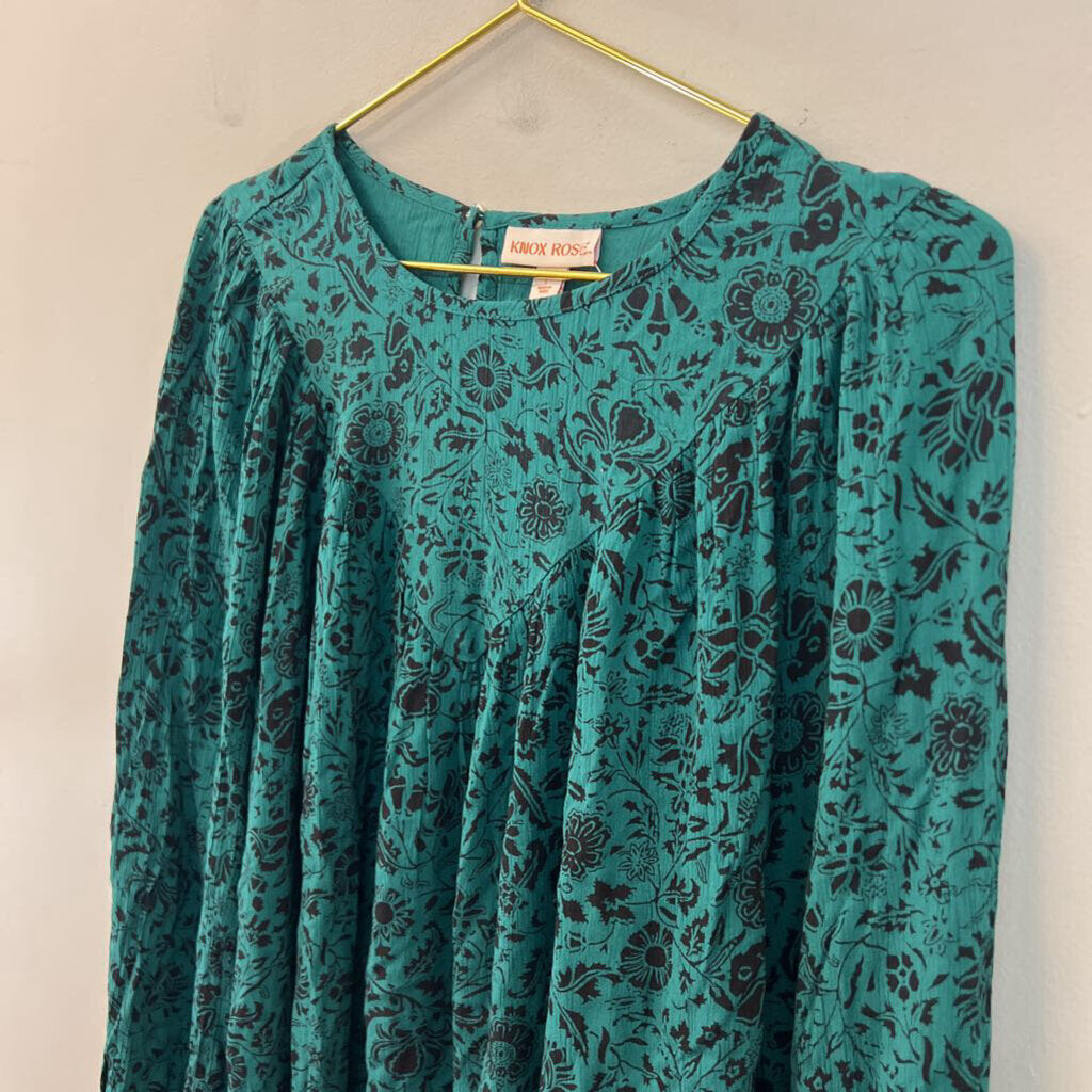 Knox Rose Green/ Black Print Long Sleeve Top Large