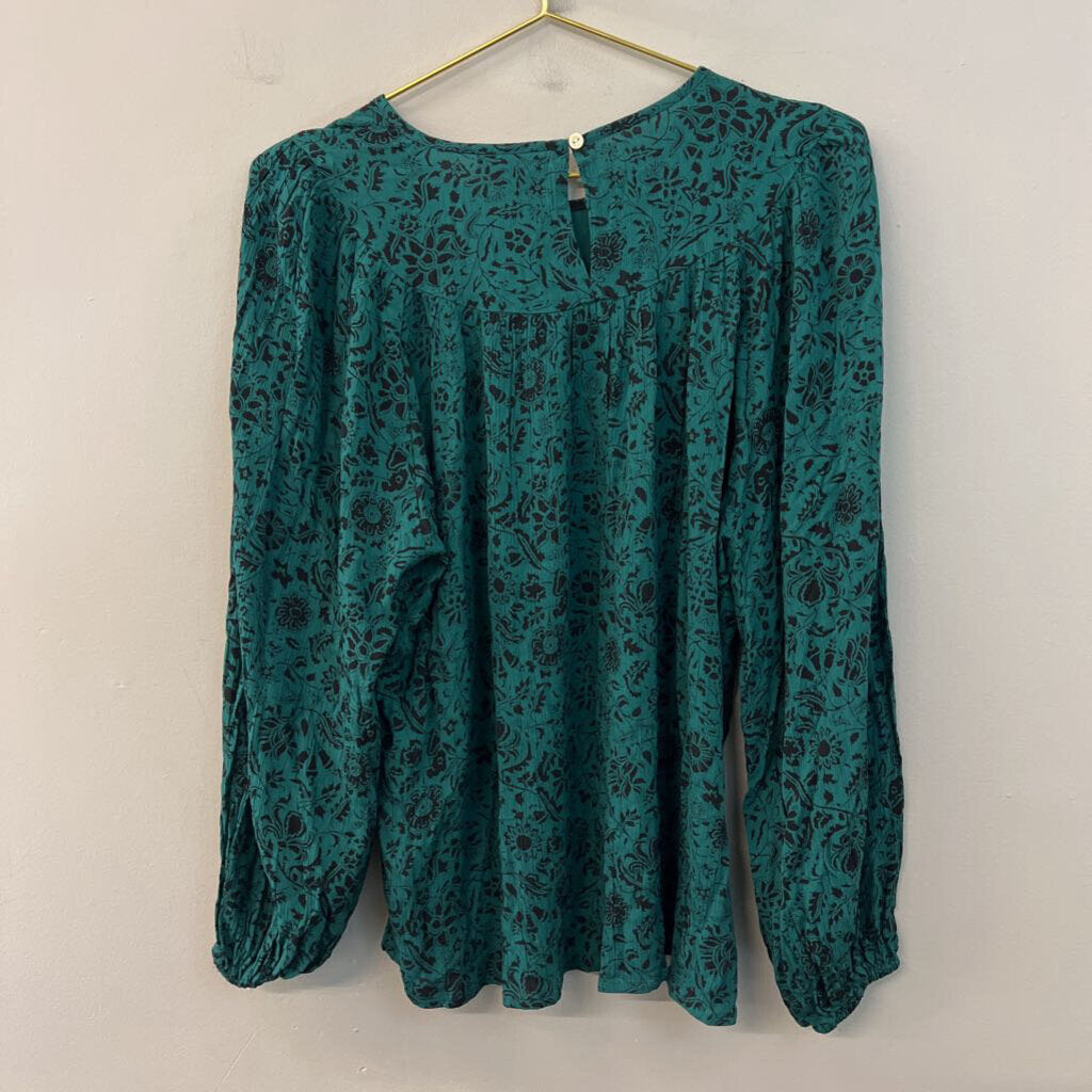 Knox Rose Green/ Black Print Long Sleeve Top Large