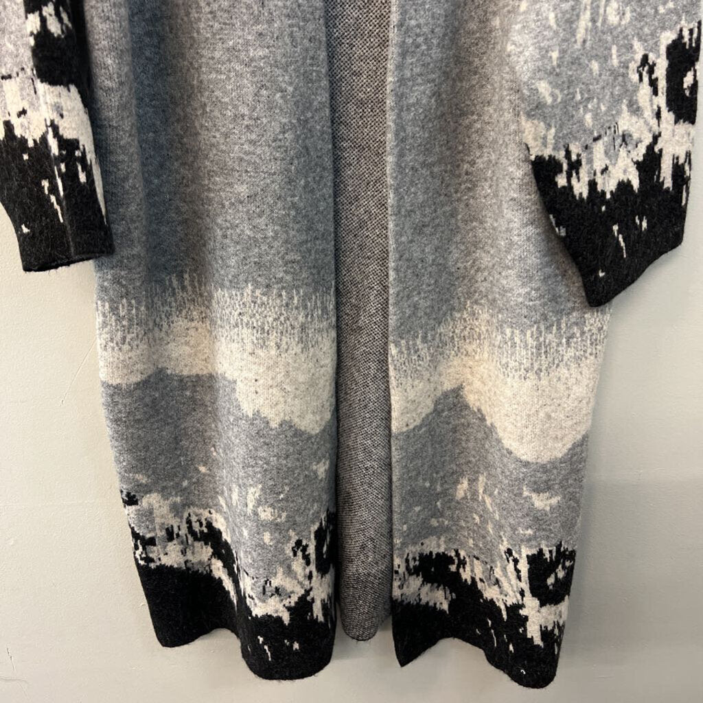 Promesa Grey Print Long Open Front Cardigan Sweater Medium