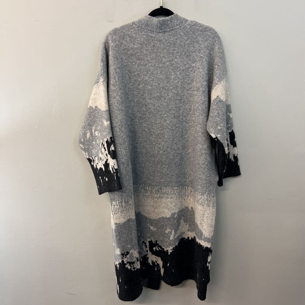 Promesa Grey Print Long Open Front Cardigan Sweater Medium