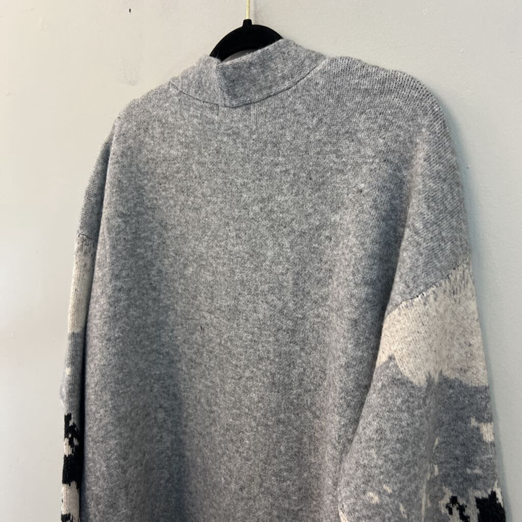 Promesa Grey Print Long Open Front Cardigan Sweater Medium