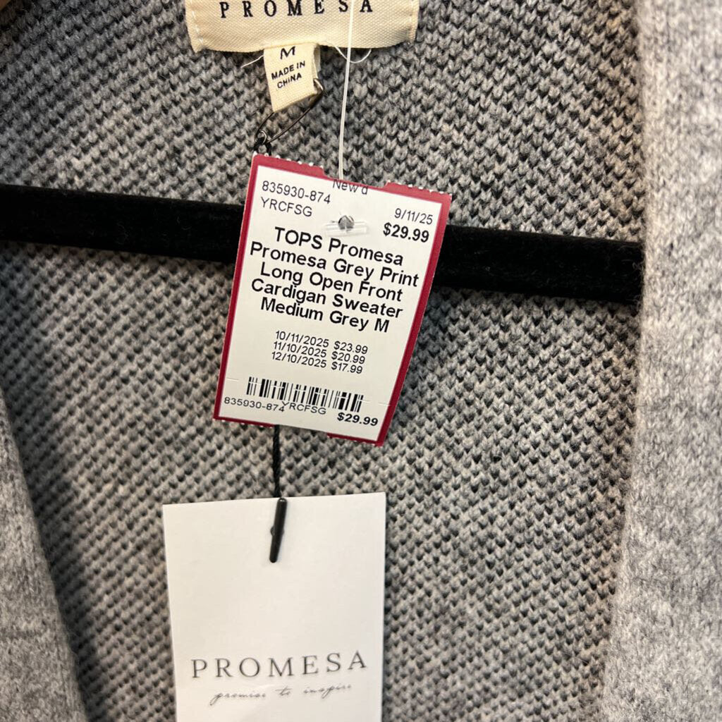 Promesa Grey Print Long Open Front Cardigan Sweater Medium