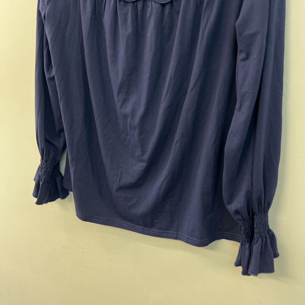 Ladmous Navy Lace Trim Long Sleeve Top Large