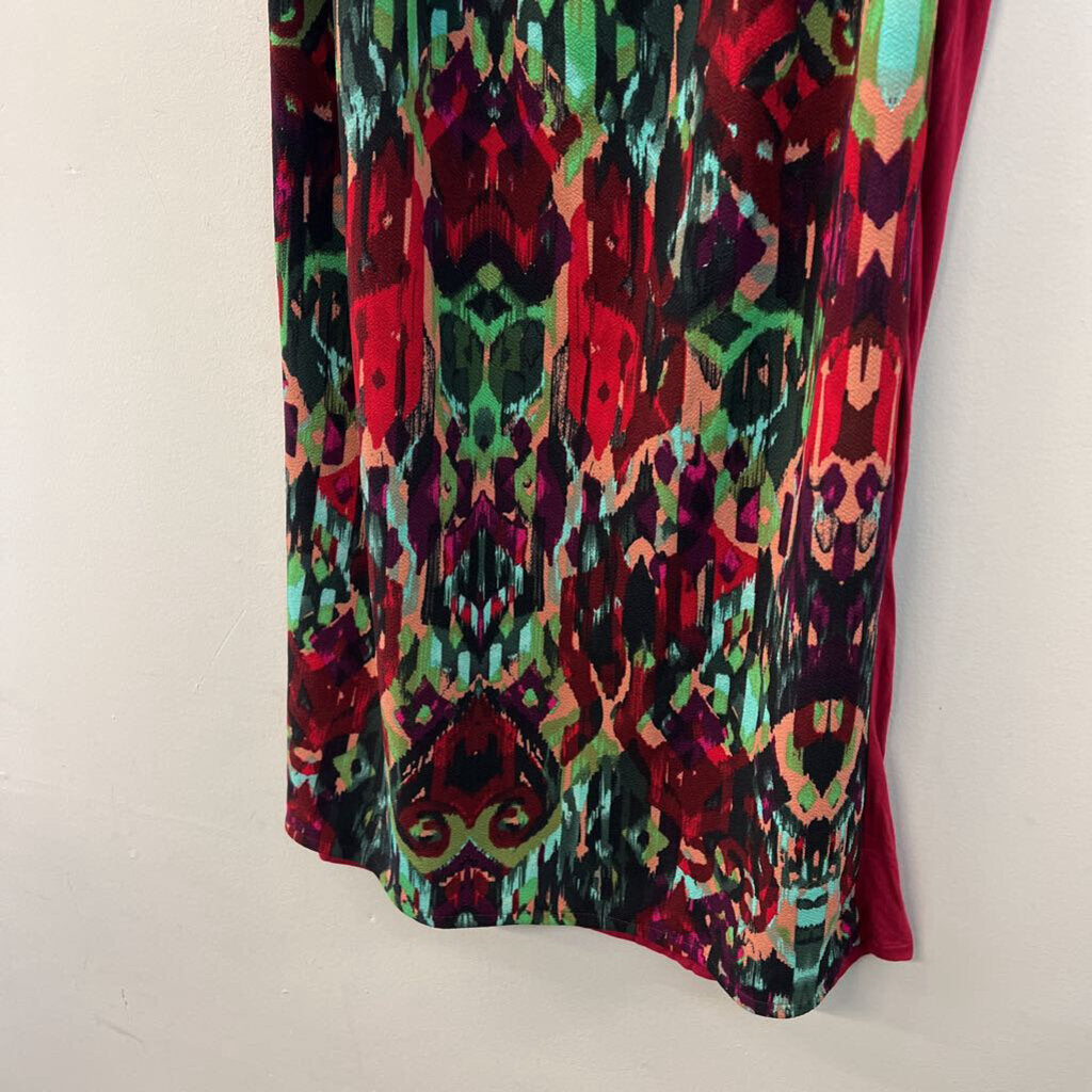 Red/ Multi Print Front Maxi Skirt Large