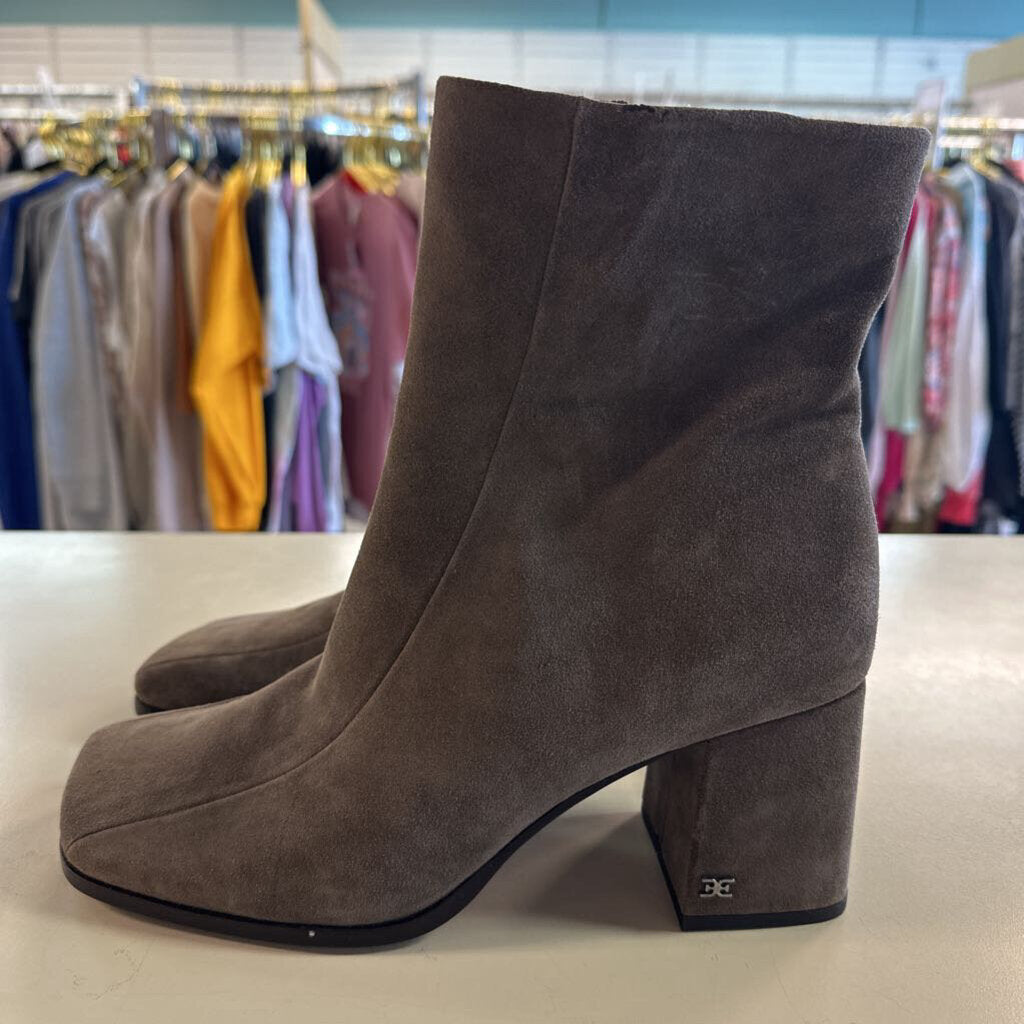 Sam Edelman Grey Suede Square Toe Ankle Boots 9