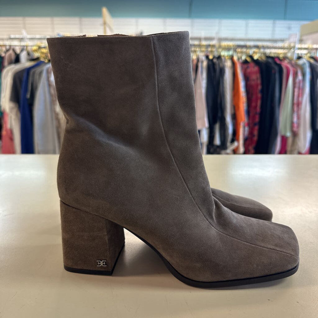 Sam Edelman Grey Suede Square Toe Ankle Boots 9