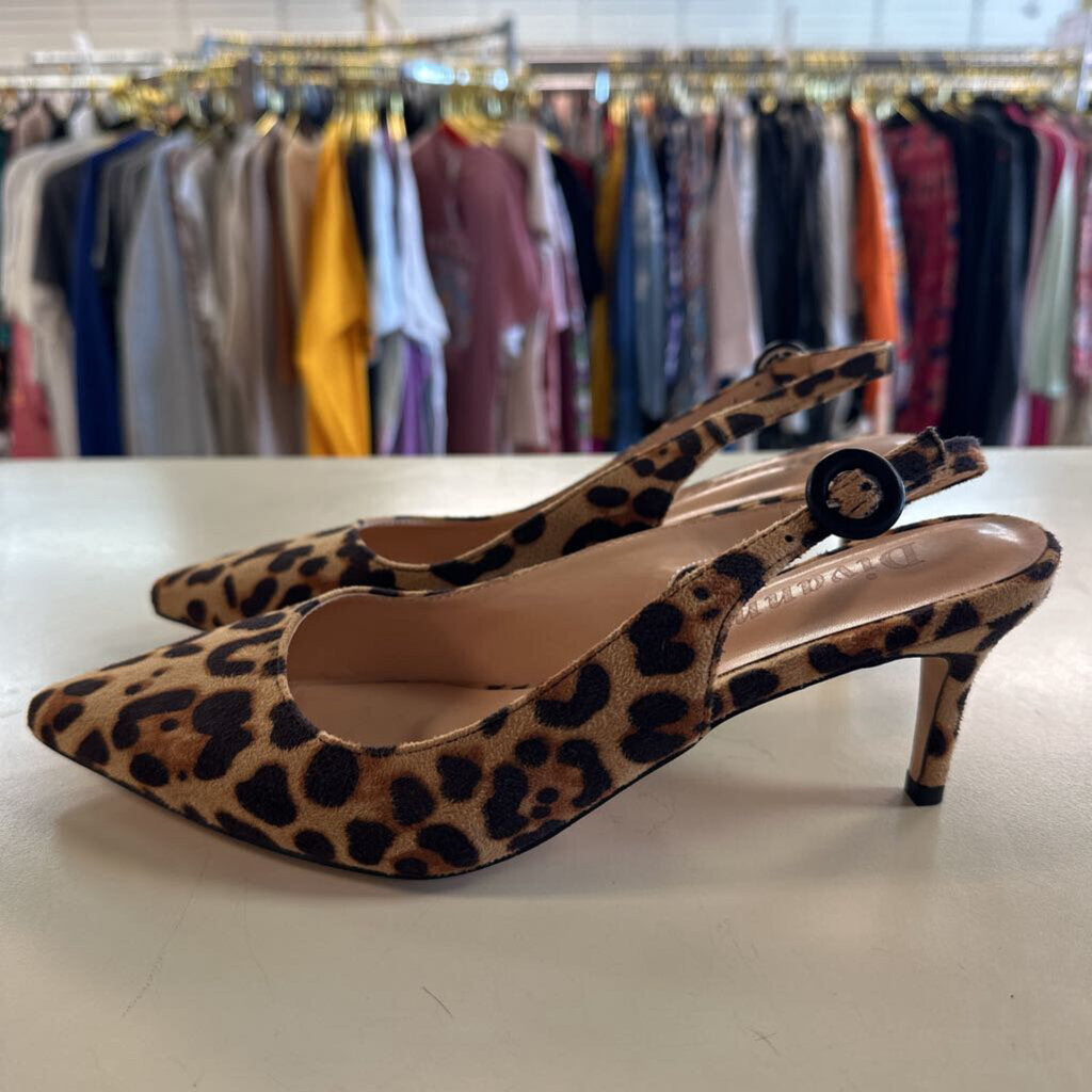 Divanne Brown/ Black Leopard Print Sling Back Heels 8.5
