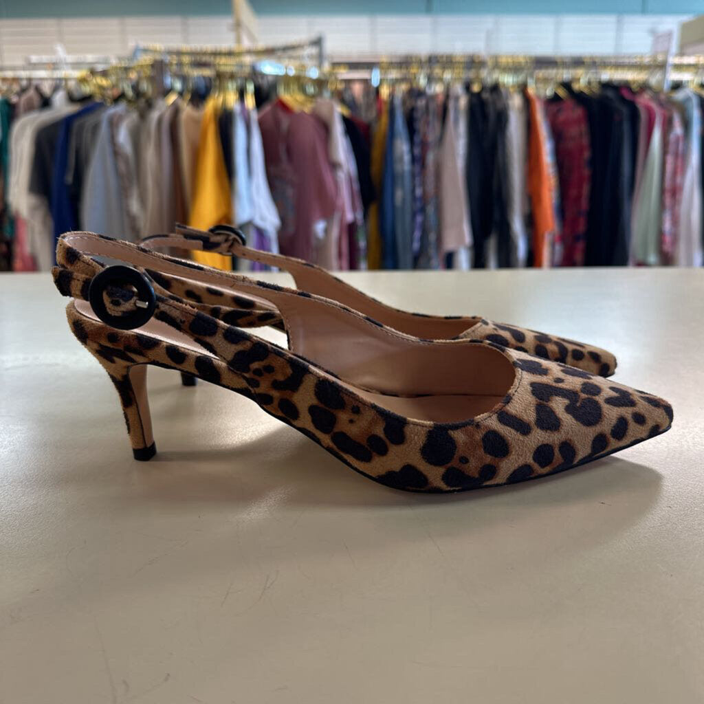Divanne Brown/ Black Leopard Print Sling Back Heels 8.5