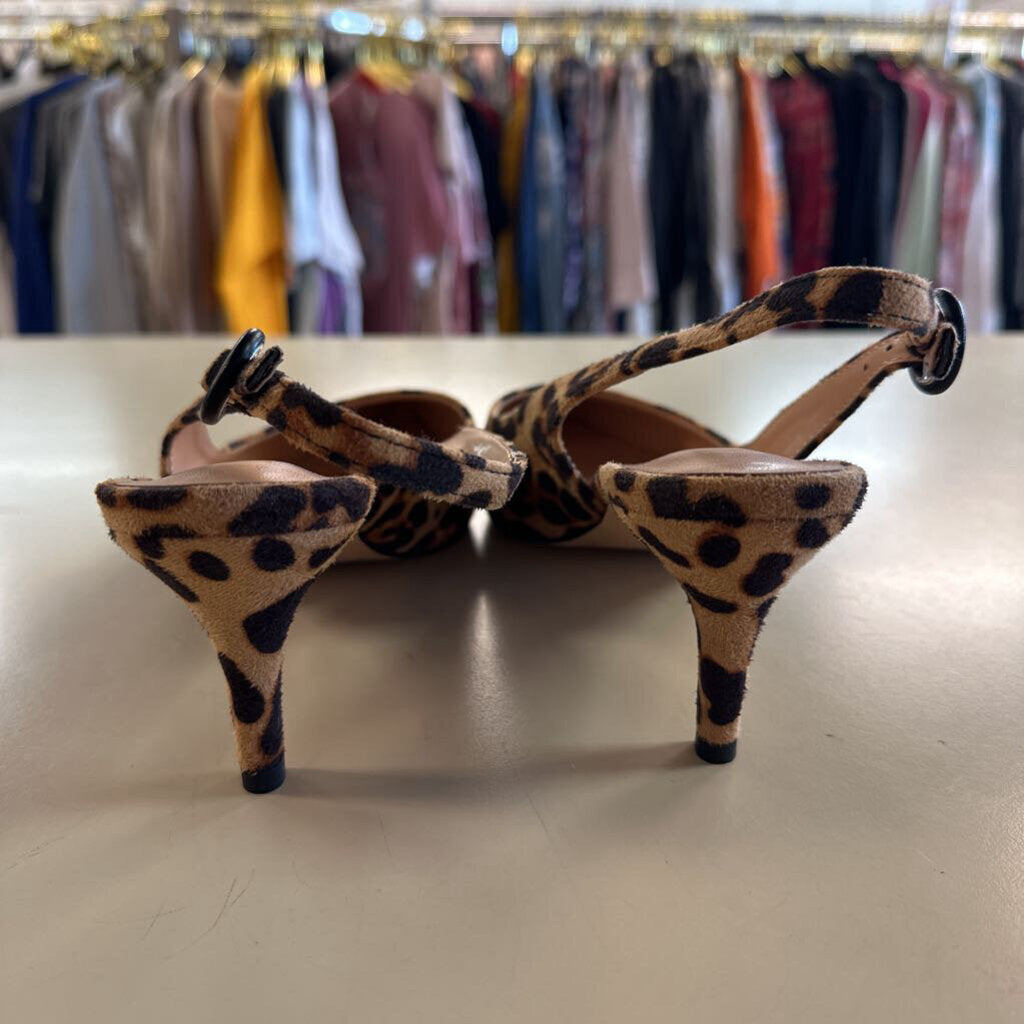 Divanne Brown/ Black Leopard Print Sling Back Heels 8.5