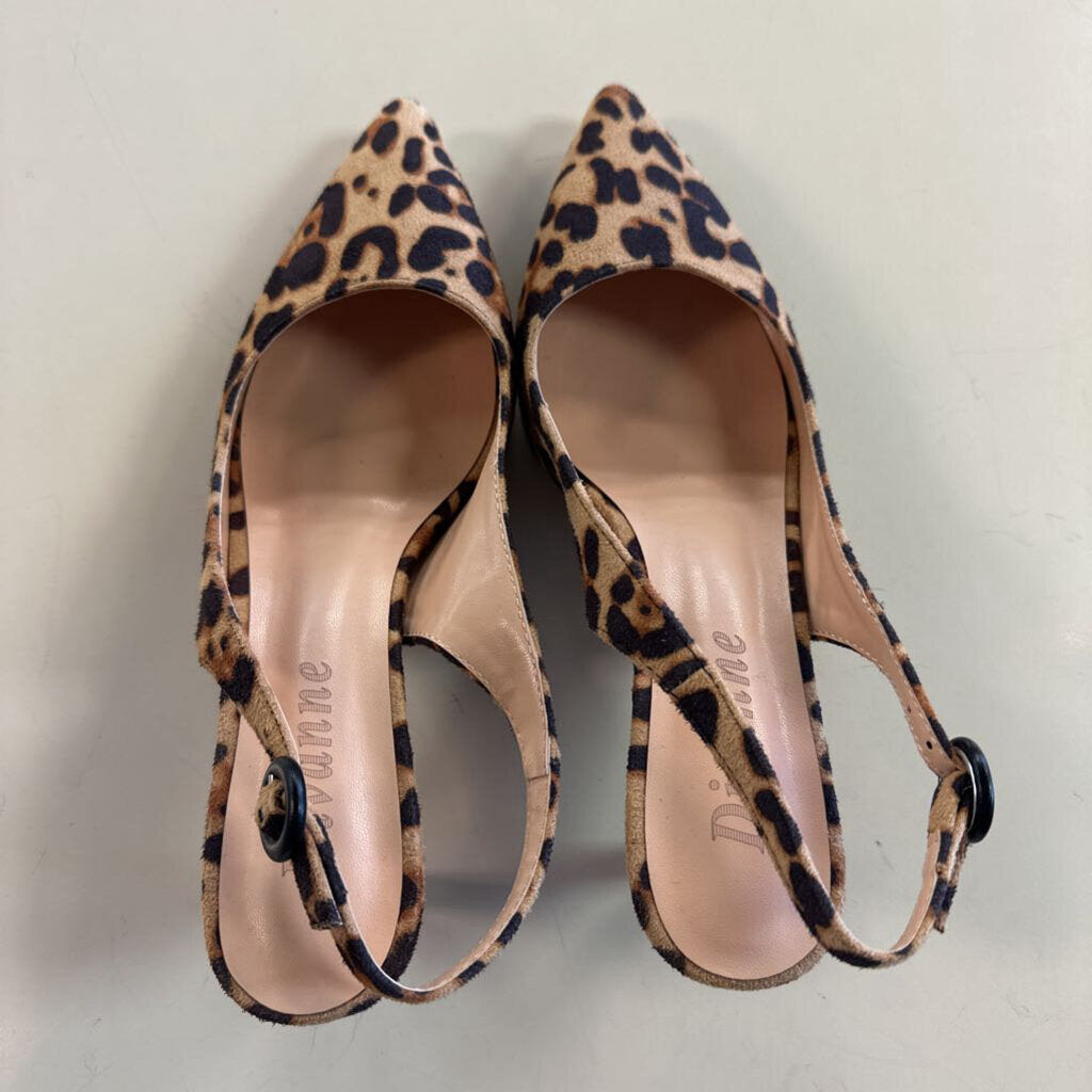 Divanne Brown/ Black Leopard Print Sling Back Heels 8.5