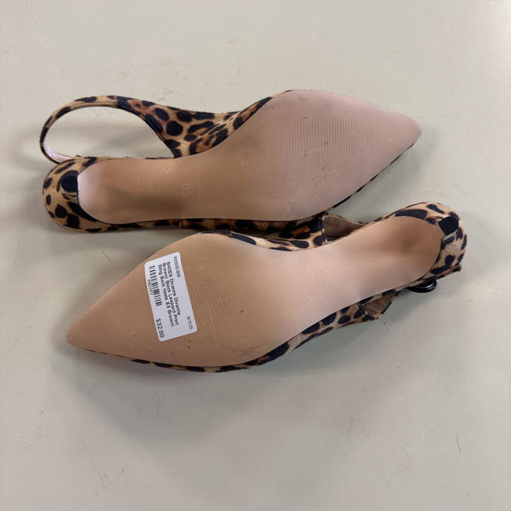 Divanne Brown/ Black Leopard Print Sling Back Heels 8.5
