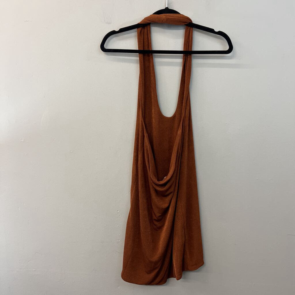 With Jean Rust Brown Halter Neck Mini Dress Medium