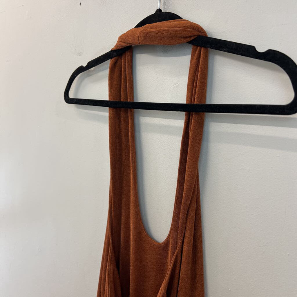 With Jean Rust Brown Halter Neck Mini Dress Medium