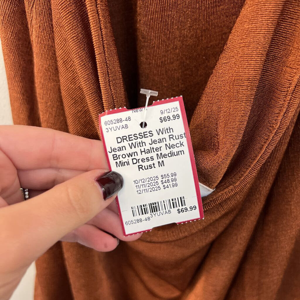With Jean Rust Brown Halter Neck Mini Dress Medium