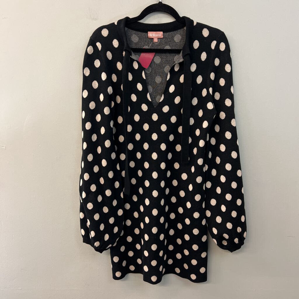 Le Rumi Black/ White Knit Polka Dot Print Long Sleeve Dress Medium