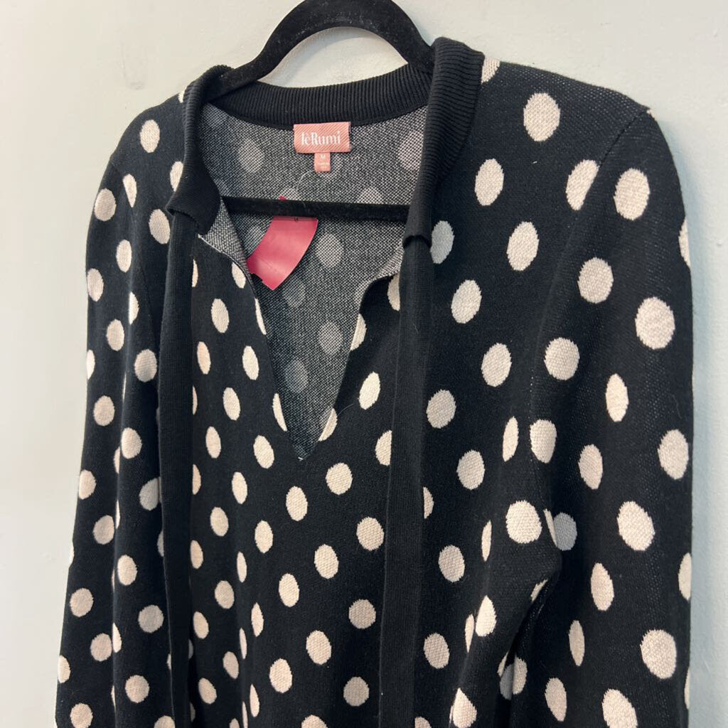 Le Rumi Black/ White Knit Polka Dot Print Long Sleeve Dress Medium