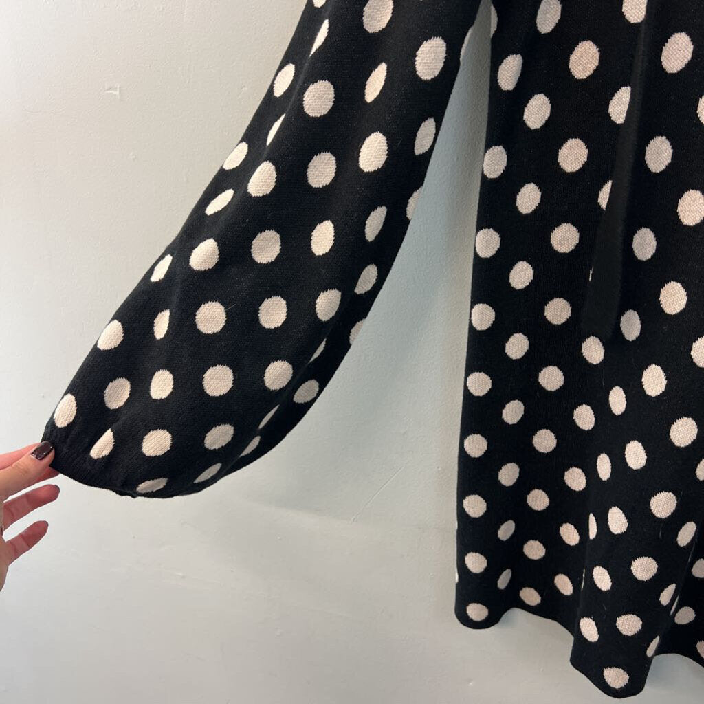 Le Rumi Black/ White Knit Polka Dot Print Long Sleeve Dress Medium