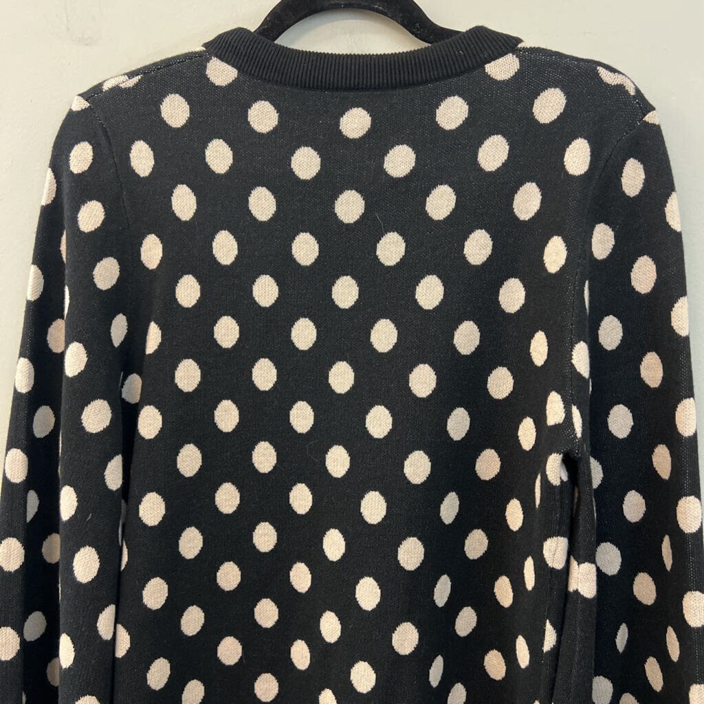 Le Rumi Black/ White Knit Polka Dot Print Long Sleeve Dress Medium