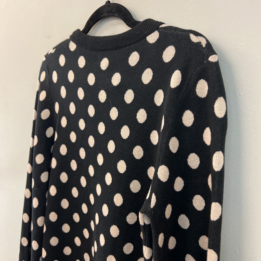 Le Rumi Black/ White Knit Polka Dot Print Long Sleeve Dress Medium