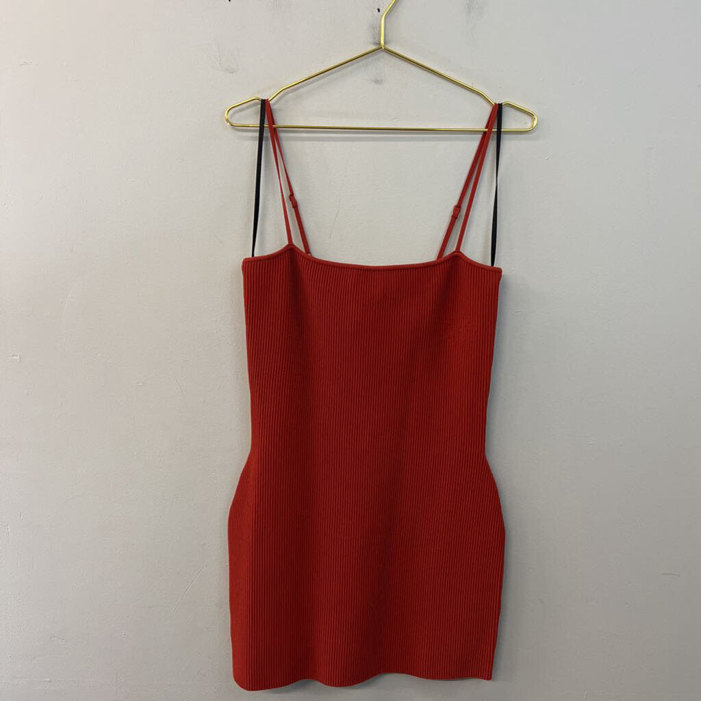 Babaton Orange Ribbed Fitted Mini Dress Large