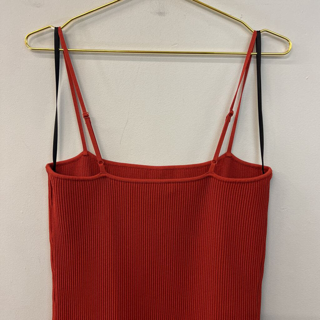 Babaton Orange Ribbed Fitted Mini Dress Large