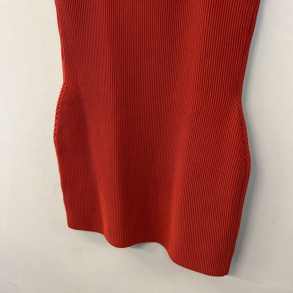 Babaton Orange Ribbed Fitted Mini Dress Large