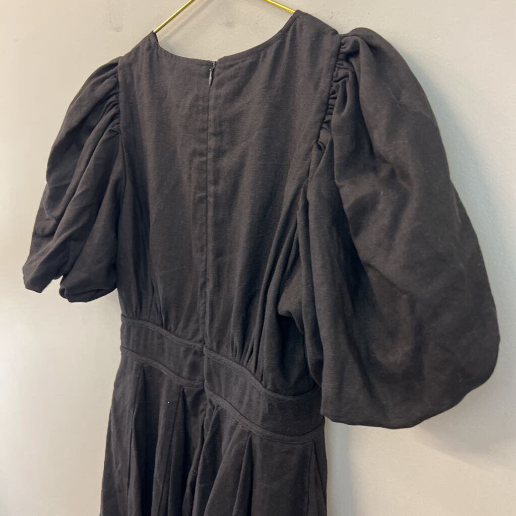 House of Harlow Black Short Puff Sleeve Deep V Neck Dress 6