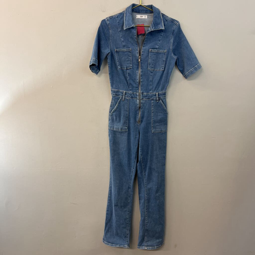 MNG Denim Light Wash Short Sleeve Denim Jumpsuit Medium
