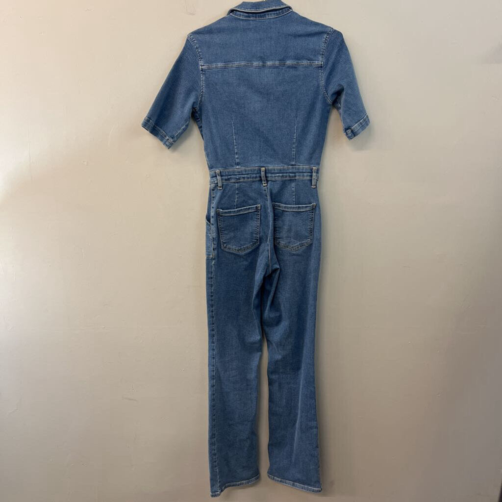 MNG Denim Light Wash Short Sleeve Denim Jumpsuit Medium