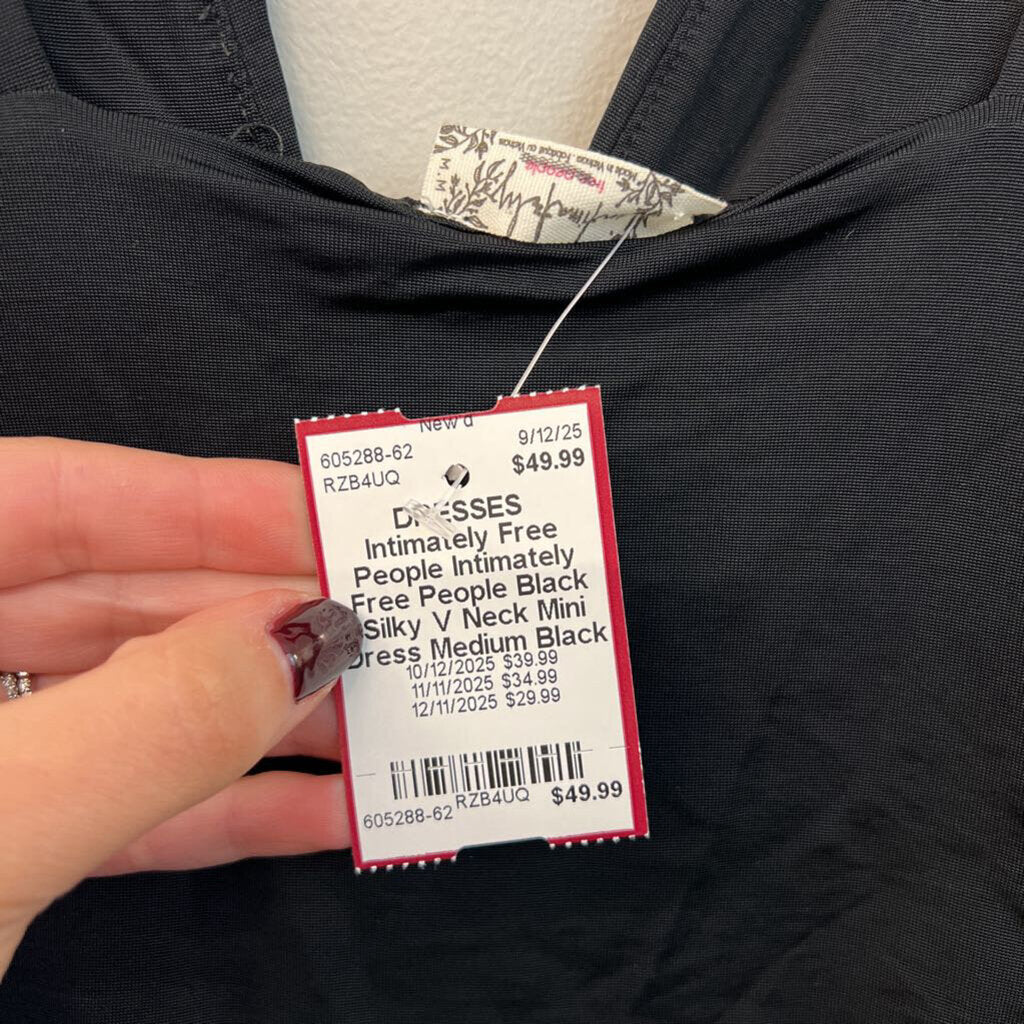 Intimately Free People Black Silky V Neck Mini Dress Medium