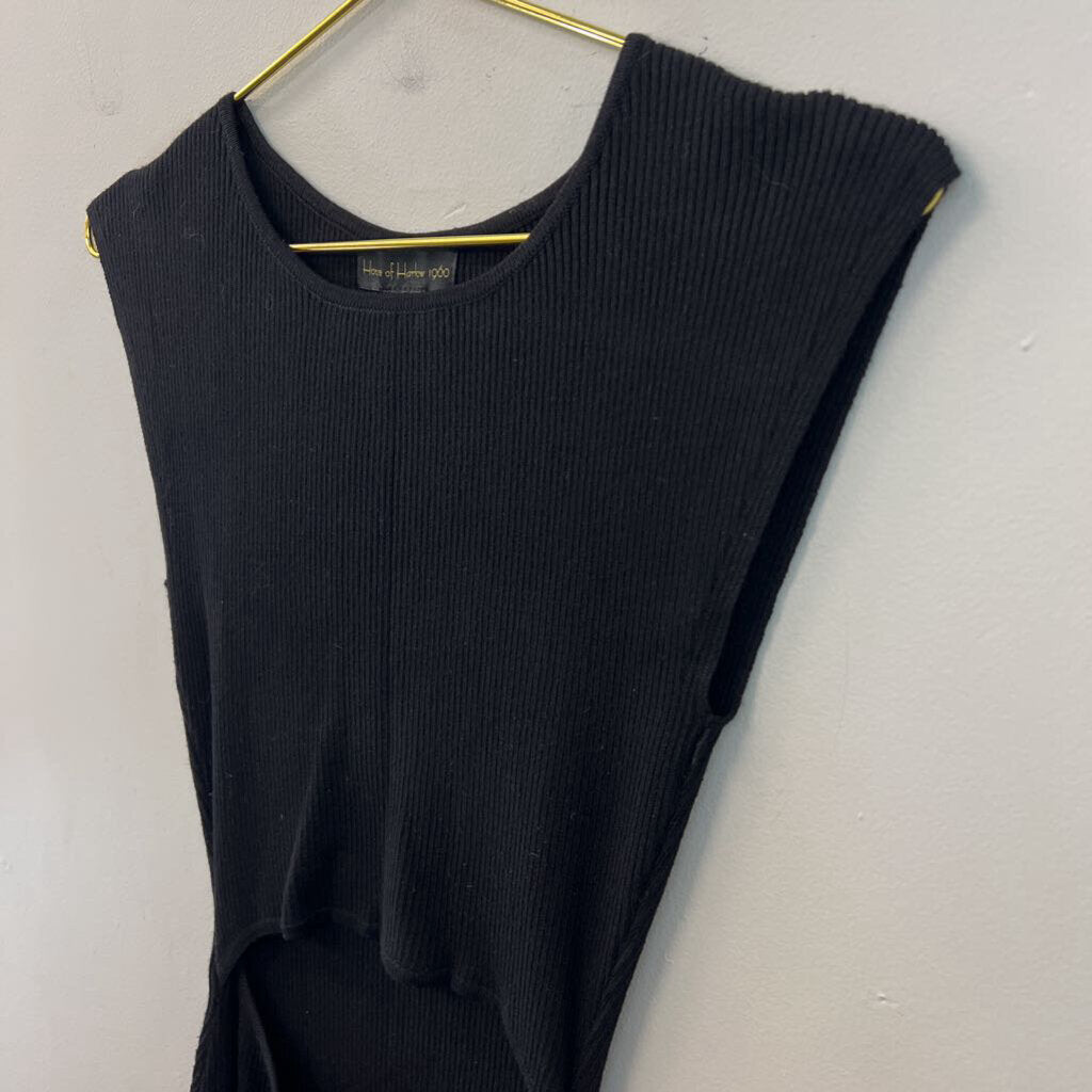 House of Harlow Black Ribbed Cut Out Front Tank Dress Medium