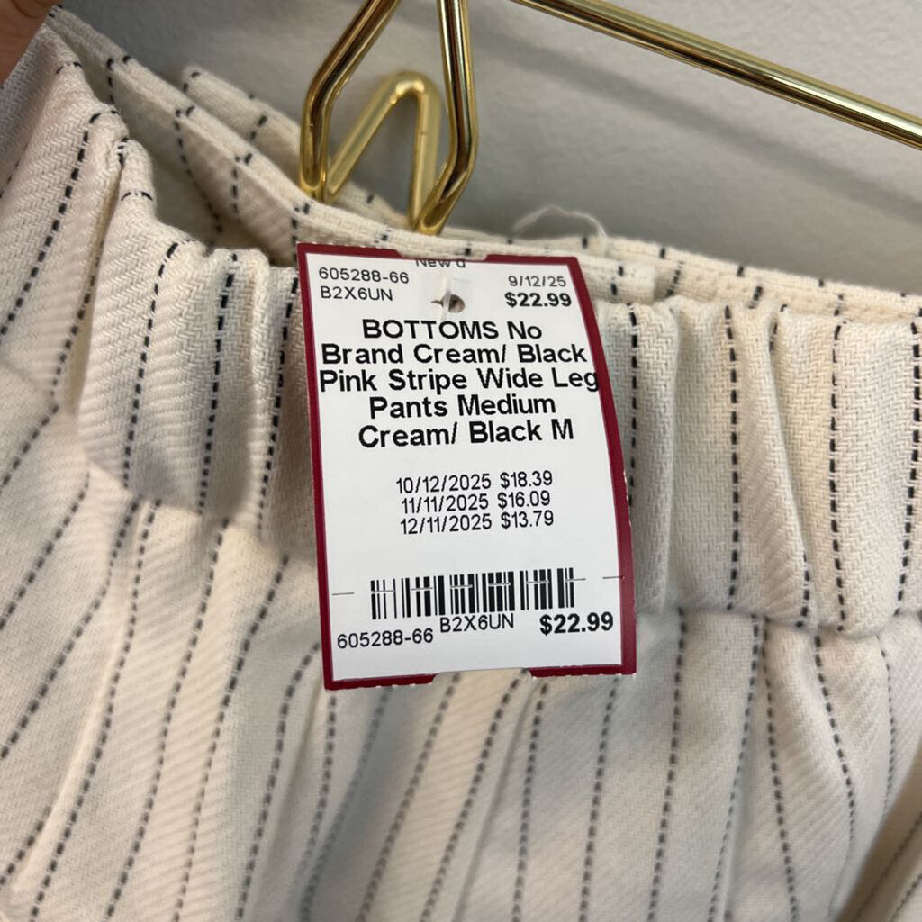 Cream/ Black Pink Stripe Wide Leg Pants Medium