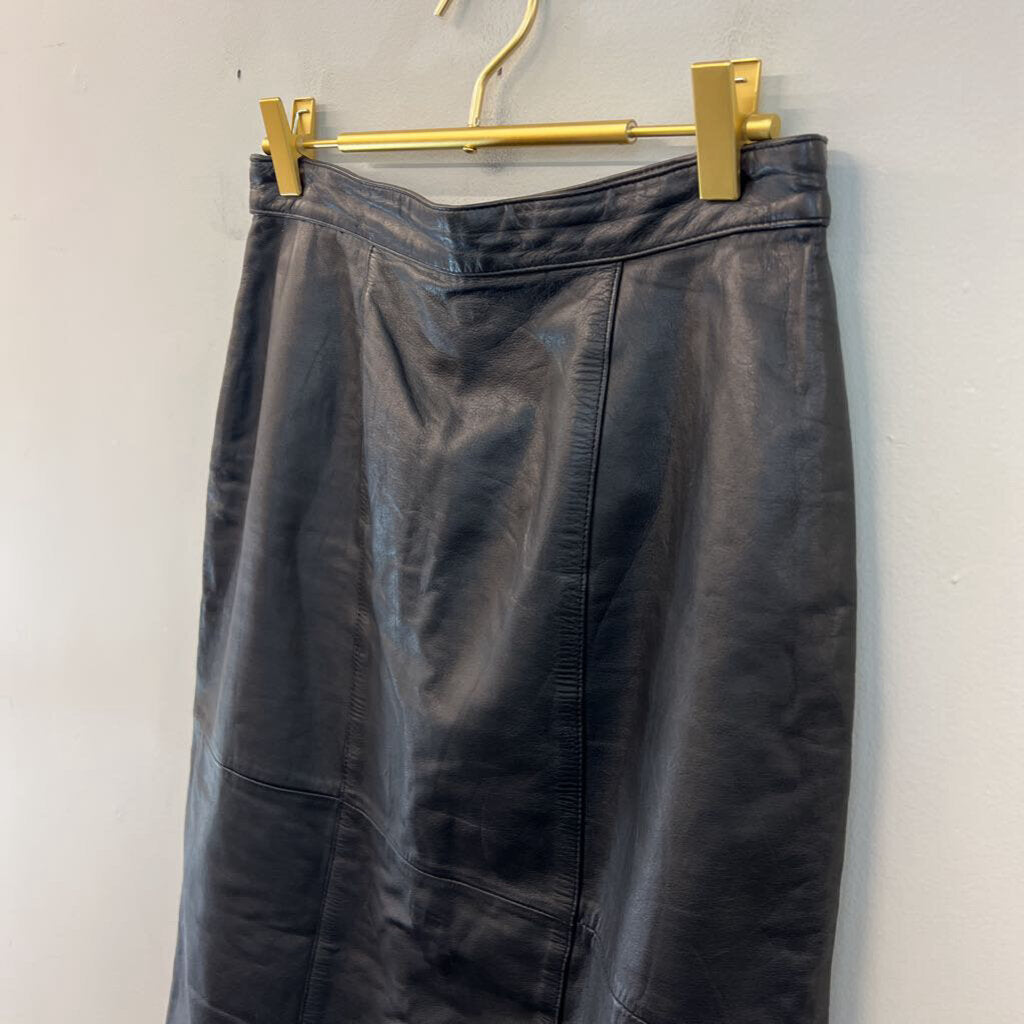 Black Leather Midi Skirt 10