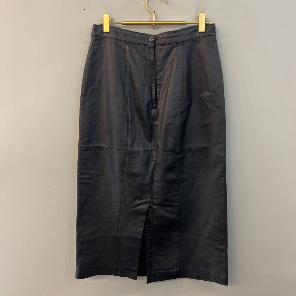 Black Leather Midi Skirt 10