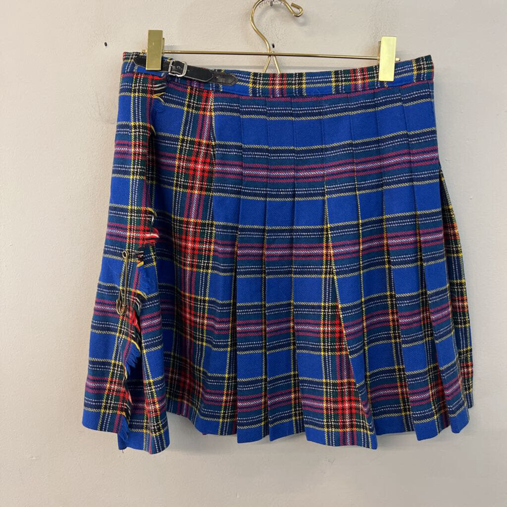 Joanna Barakett Blue/ Multi Plaid Wrap Skirt Medium