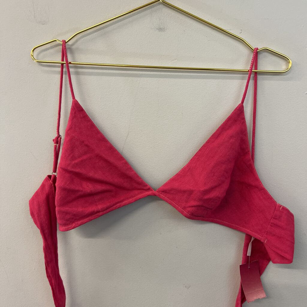 Free People Pink Linen Midi Skirt/ Crop Top With Lace Dress Overlay Medium