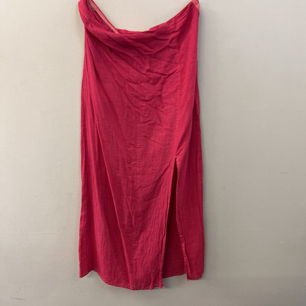 Free People Pink Linen Midi Skirt/ Crop Top With Lace Dress Overlay Medium