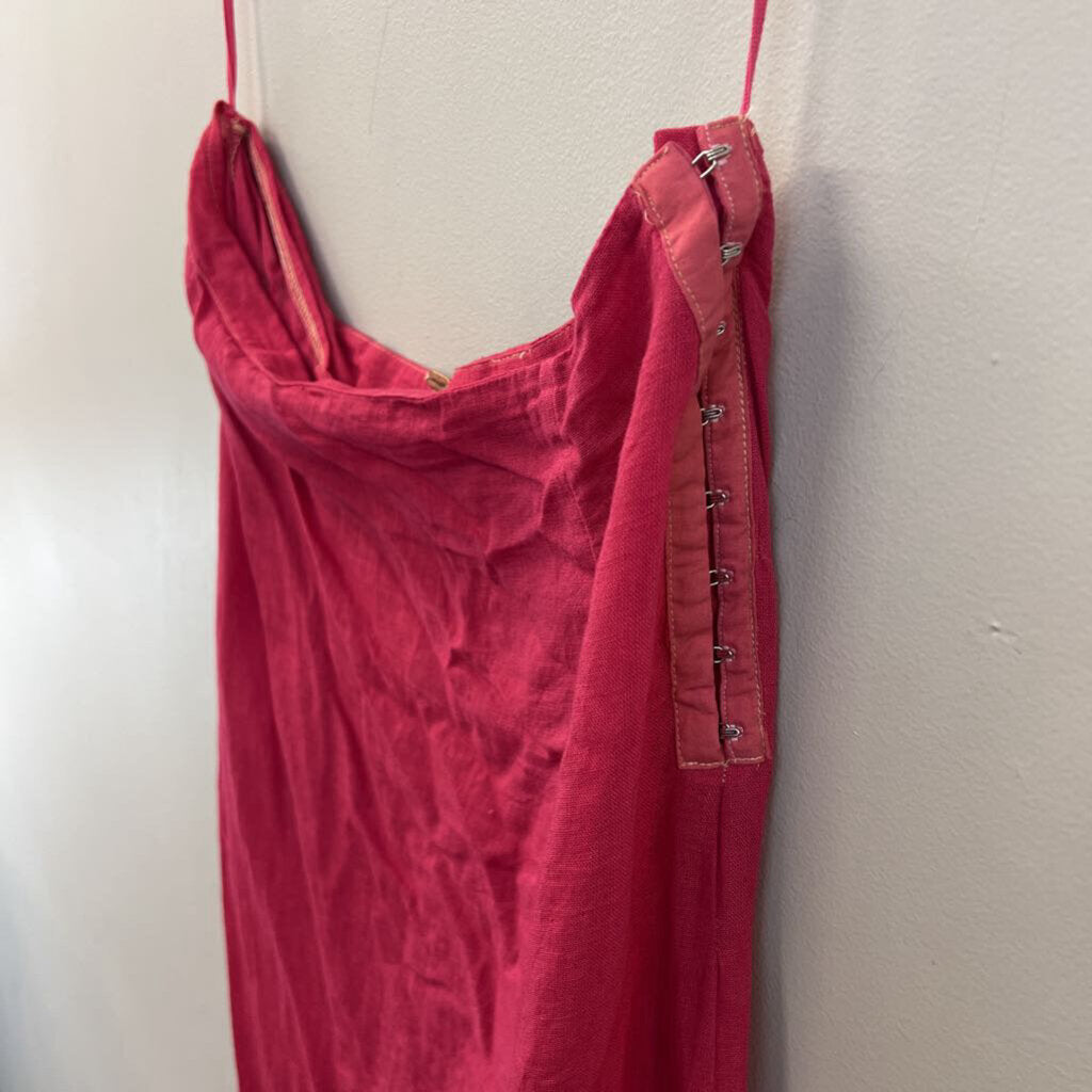 Free People Pink Linen Midi Skirt/ Crop Top With Lace Dress Overlay Medium