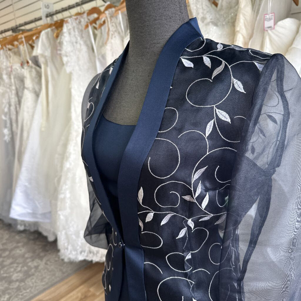 Ever Beauty Navy Embroidered Jacket 2 Piece Long Formal Dress 10 Petite