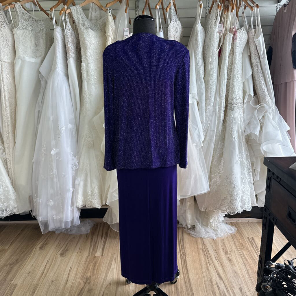 Ronni Nicole Purple/ Silver Shimmer Sparkle Top/ Jacket Long Formal Dress 10