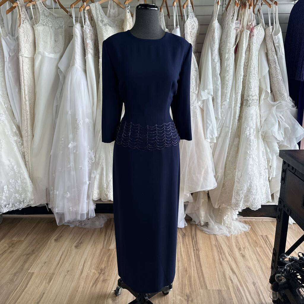 Donna Morgan Navy Beaded Top Detail Long Formal Dress 10