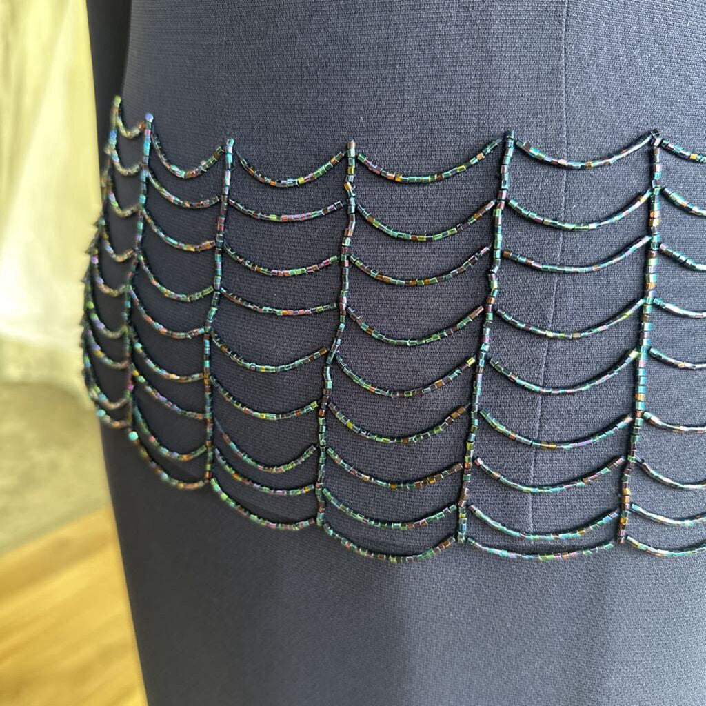 Donna Morgan Navy Beaded Top Detail Long Formal Dress 10