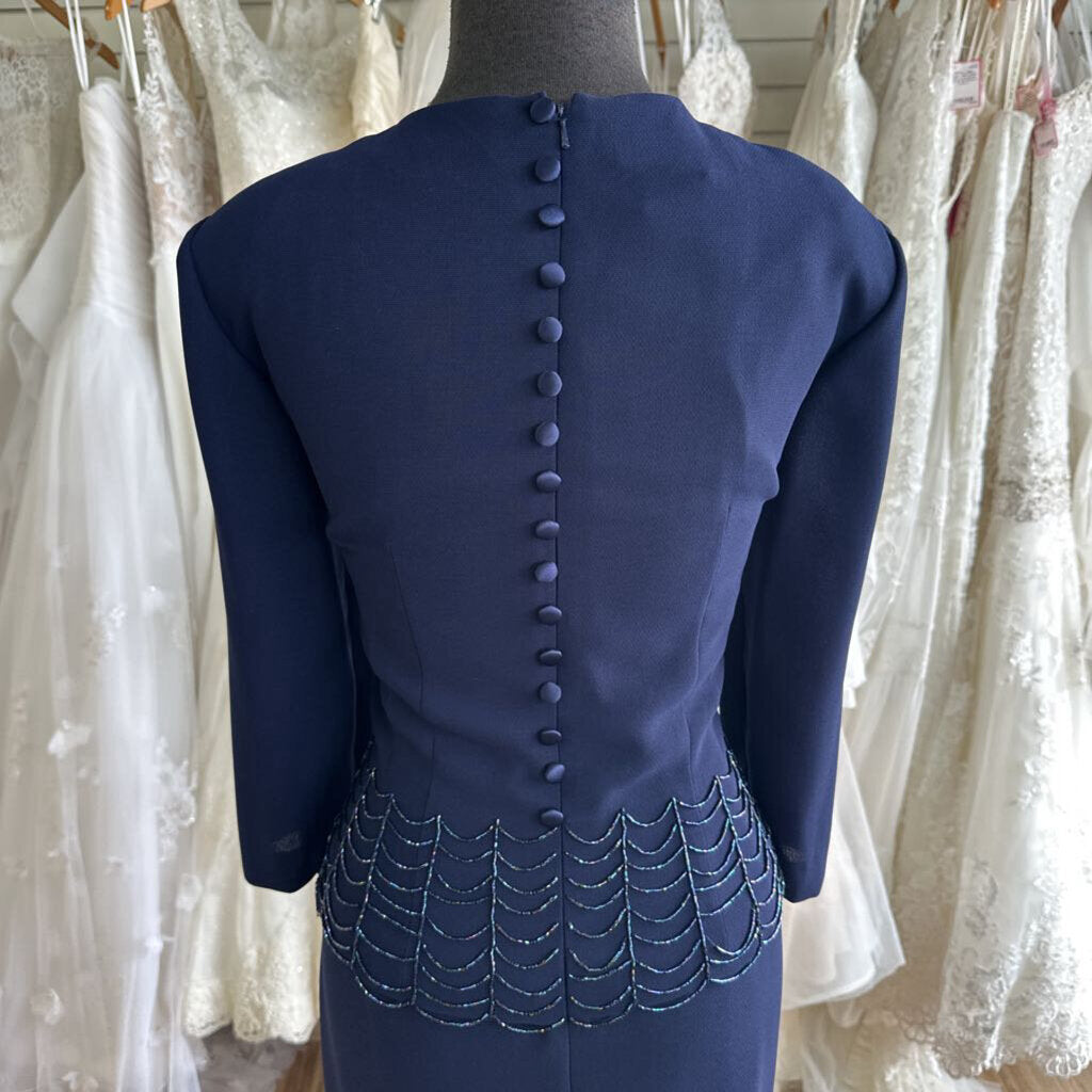 Donna Morgan Navy Beaded Top Detail Long Formal Dress 10
